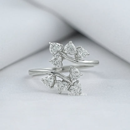 Heart Cut Lab Diamond Leaf Wrap Open Ring