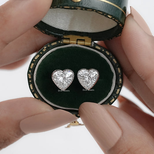 Heart Cut Lab Diamond Milgrain Set Stud Earrings