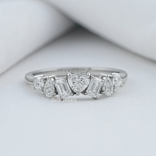 Heart Cut Lab Diamond Multi Seven Stone Wedding Band