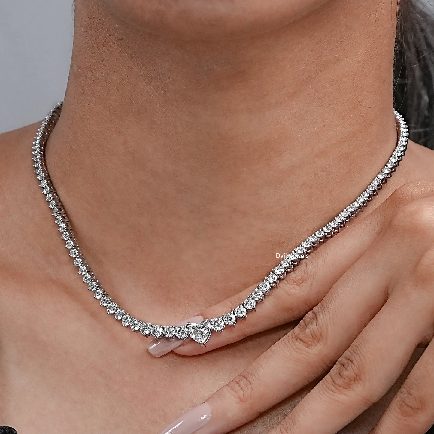 Round And Heart Cut Lab Diamond Tennis Necklace
