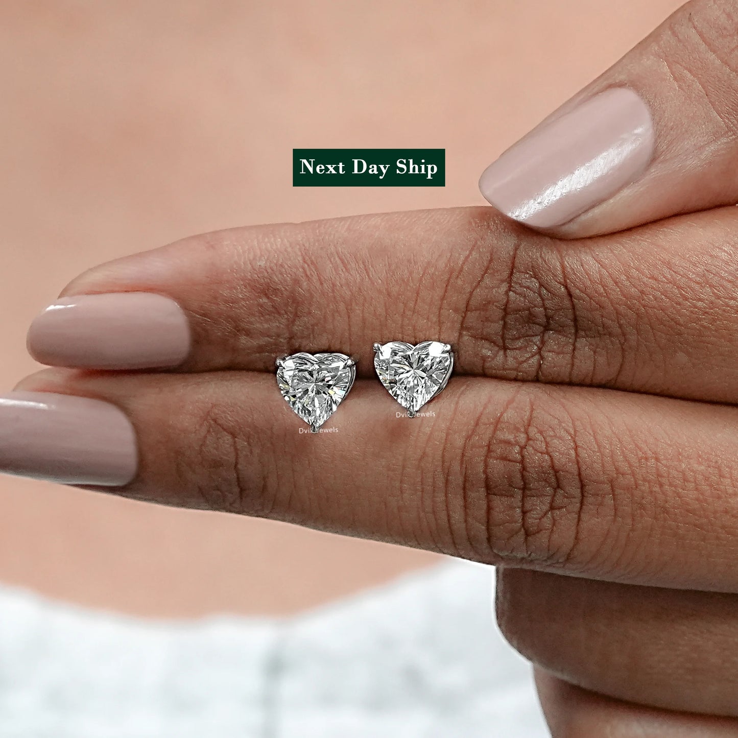 Next Day Shipping Heart Lab Diamond Stud Earrings