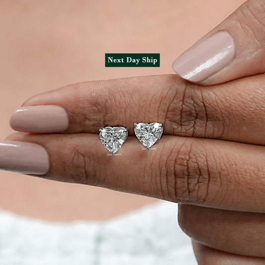 Next Day Shipping Heart Lab Diamond Stud Earrings