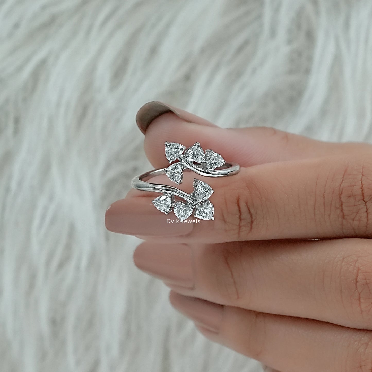 Heart Cut Lab Diamond Leaf Wrap Open Ring