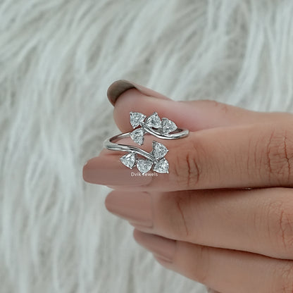 Heart Cut Lab Diamond Leaf Wrap Open Ring