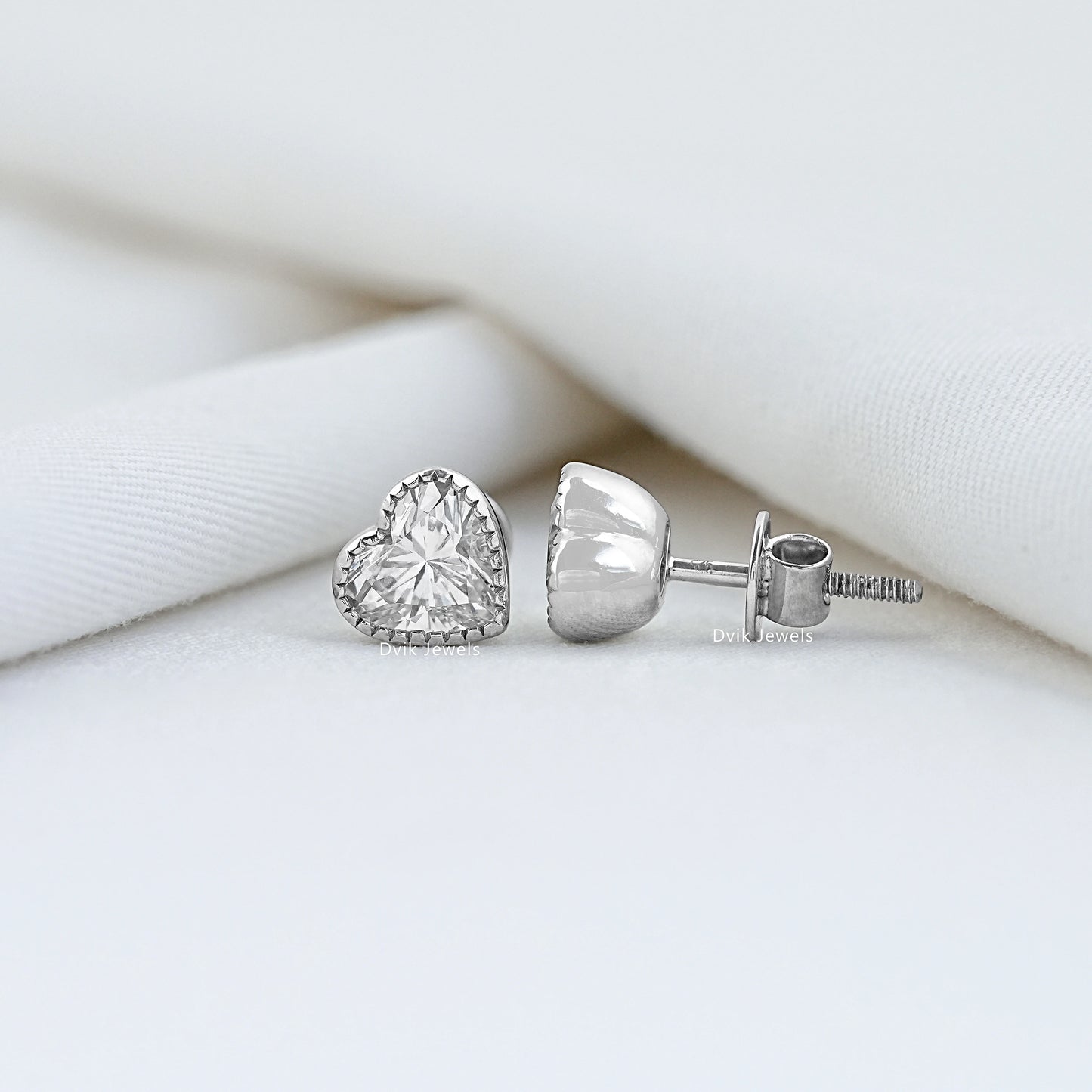 Heart Cut Lab Diamond Milgrain Set Stud Earrings