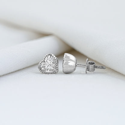 Heart Cut Lab Diamond Milgrain Set Stud Earrings