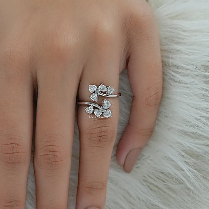 Heart Cut Lab Diamond Leaf Wrap Open Ring