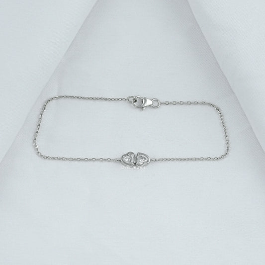 Double Heart Cut Lab Diamond Chain Bracelet