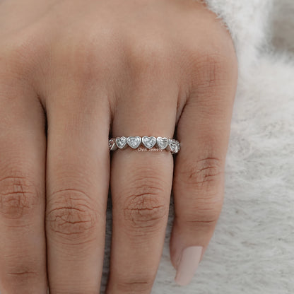 Heart Cut Bezel Set Lab Diamond Full Eternity Band