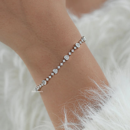 Mixed Heart and Round Cut Lab Diamond Tennis Bracelet