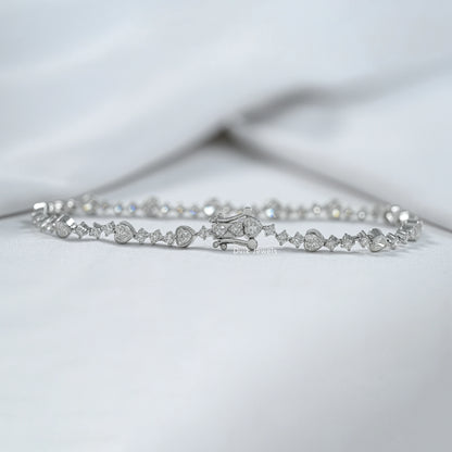Mixed Heart and Round Cut Lab Diamond Tennis Bracelet