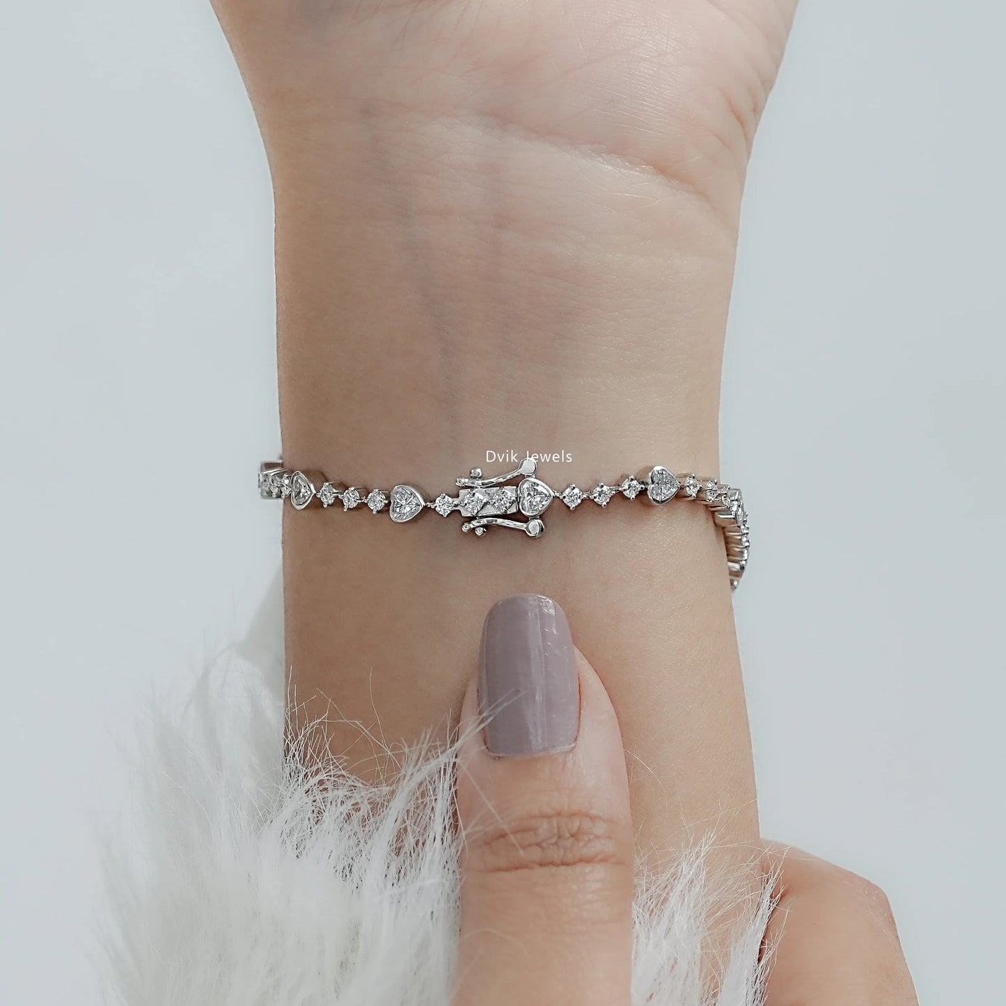 Mixed Heart and Round Cut Lab Diamond Tennis Bracelet