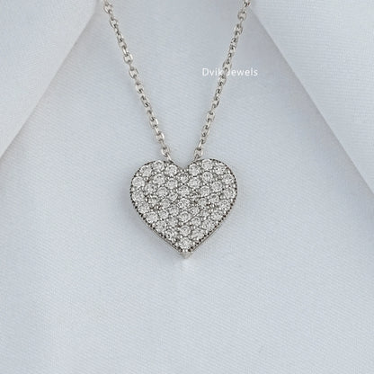 Pave Set Round Heart Diamond Pendant Pendant