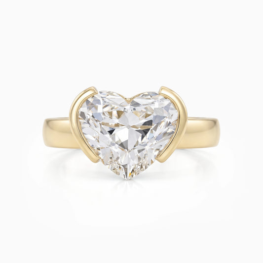 Heart Cut Half Bezel Set Lab Diamond Solitaire Ring Ring