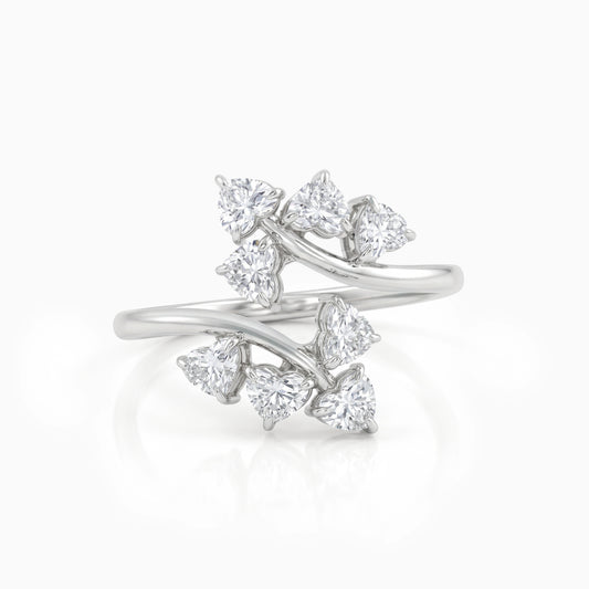 Heart Cut Lab Diamond Leaf Wrap Open Ring