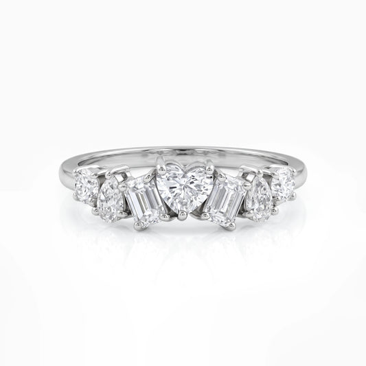 Heart Cut Lab Diamond Multi Seven Stone Wedding Band Ring