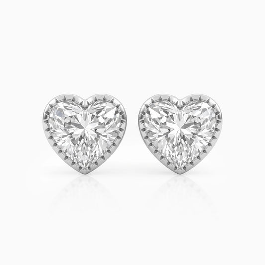Heart Cut Lab Diamond Milgrain Set Stud Earrings