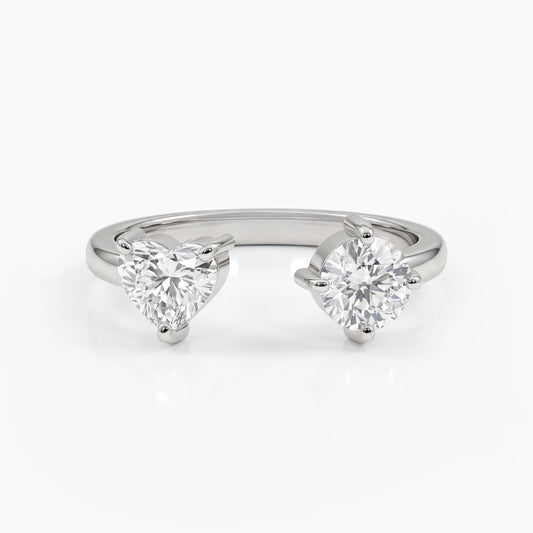 Heart and Round Cut Lab Diamond Toi Moi Engagement Ring Ring