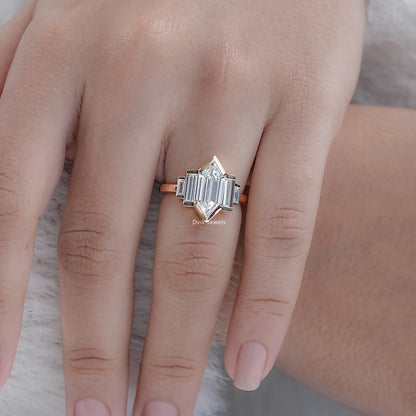 Hexagon Shape Half Bezel Set Five Stone Ring