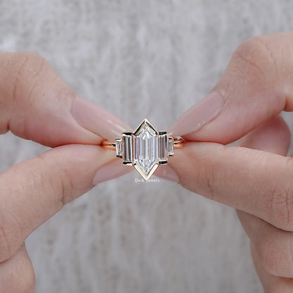 Hexagon Shape Half Bezel Set Five Stone Ring
