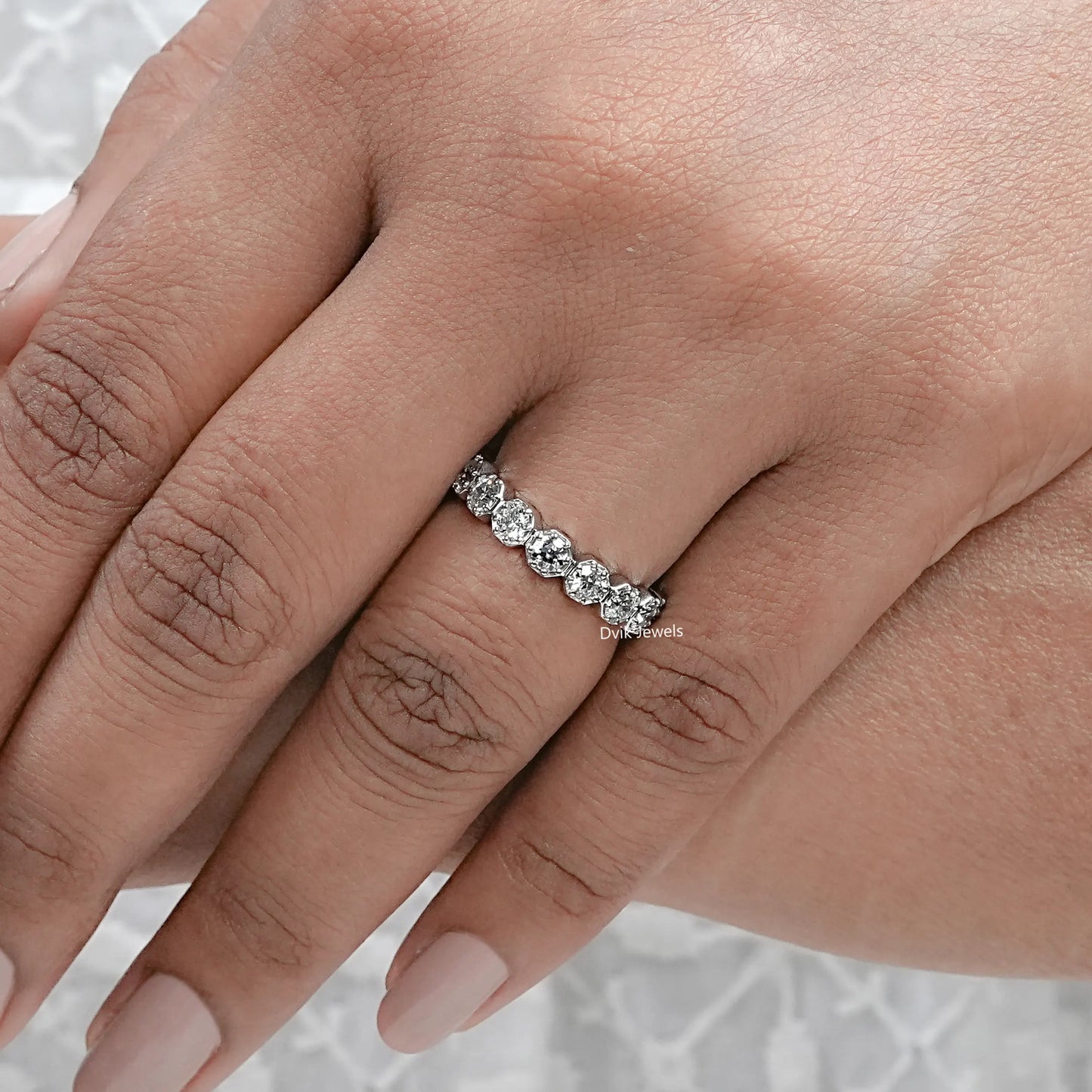 Hexagon Shape OEC Round Diamond Eternity Band