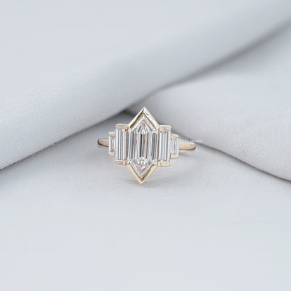 Hexagon Shape Half Bezel Set Five Stone Ring Ring