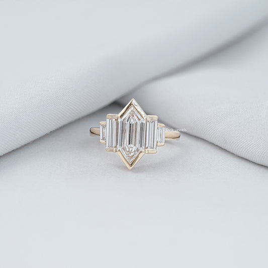 Hexagon Shape Half Bezel Set Five Stone Ring Ring
