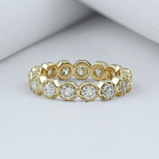 Hexagon Shape OEC Round Diamond Eternity Band
