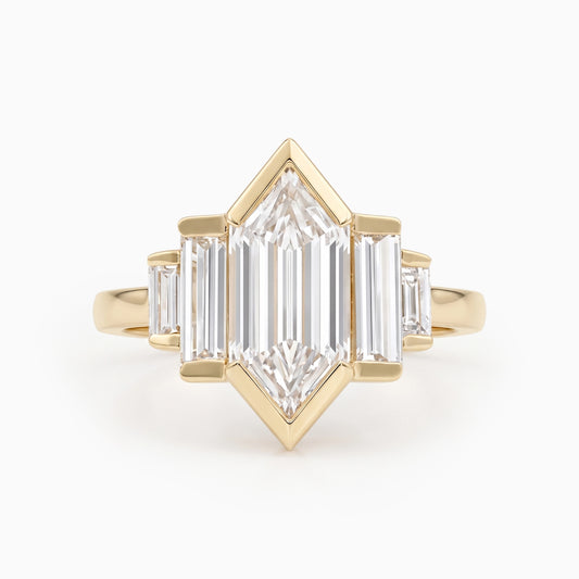 Hexagon Shape Half Bezel Set Five Stone Ring