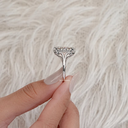 Hidden Halo Oval Diamond Split Shank Ring