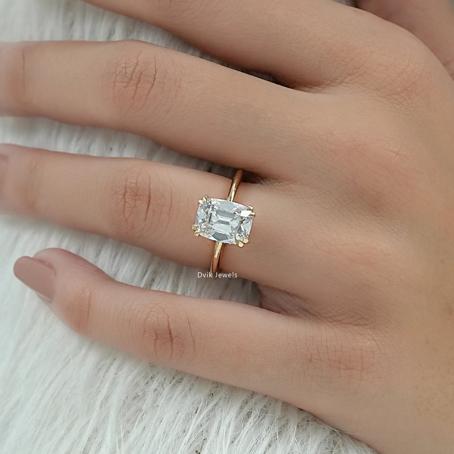 Old Mine Cushion Cut Lab Diamond Hidden Halo Solitaire Ring Ring
