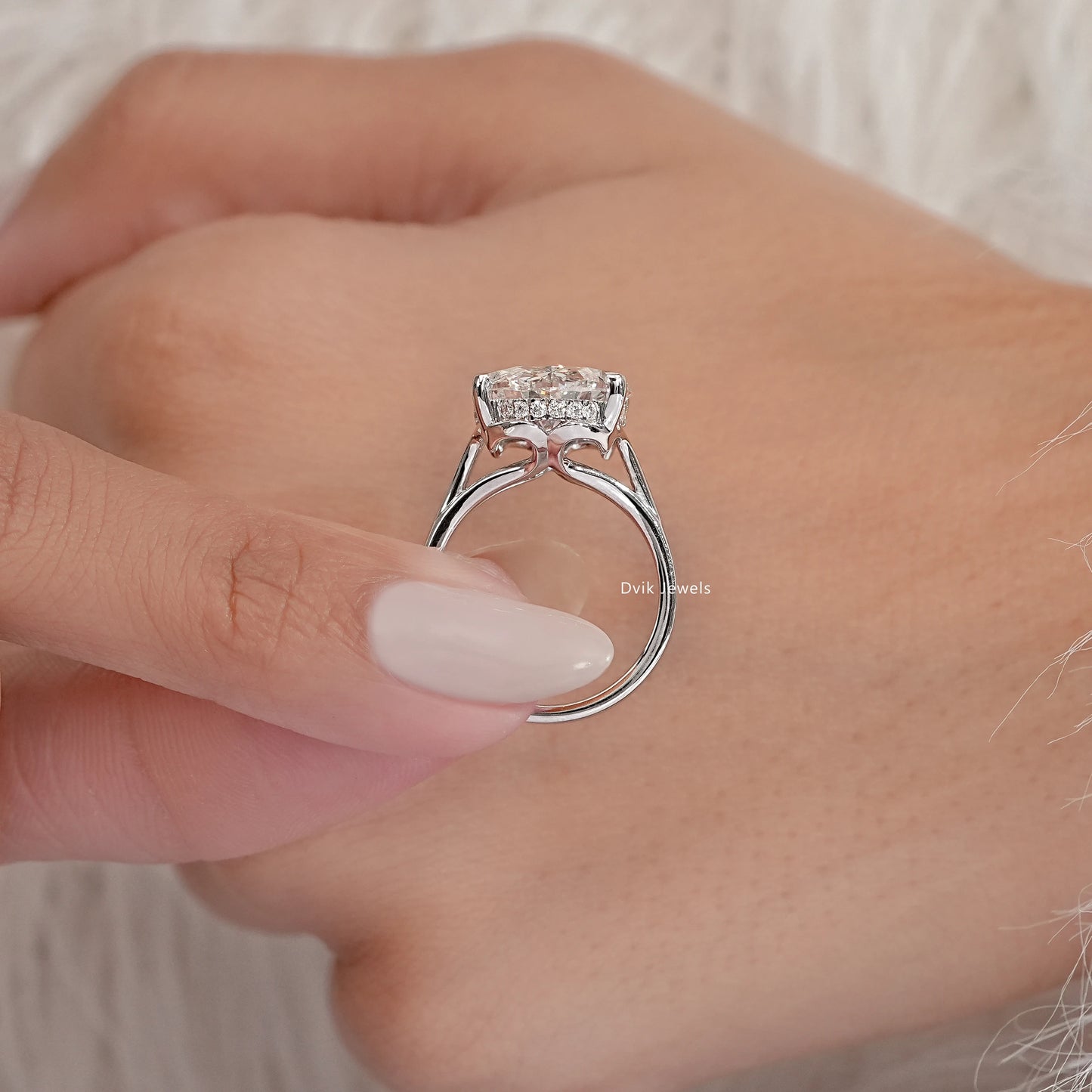 Hidden Halo Oval Diamond Split Shank Ring