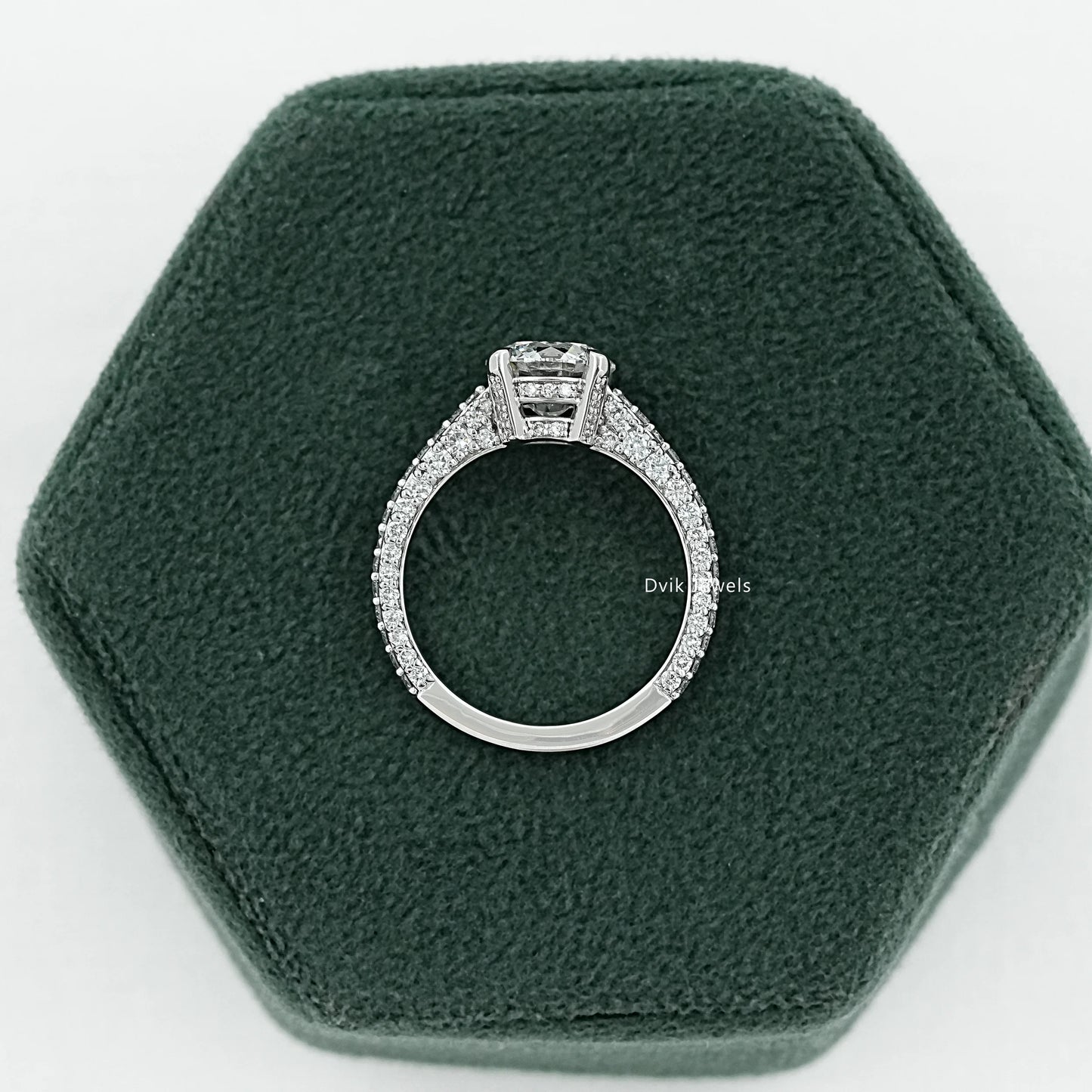 Pave Set Round Cut Lab Diamond Hidden Halo Ring