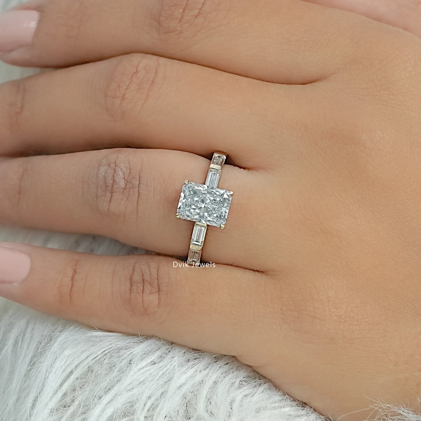 Radiant Cut Lab Diamond Accent Ring with Hidden Halo Ring