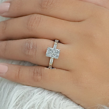 Radiant Cut Lab Diamond Accent Ring with Hidden Halo Ring