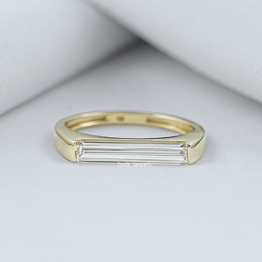 East West Baguette Diamond Ring in a 14k gold bezel setting