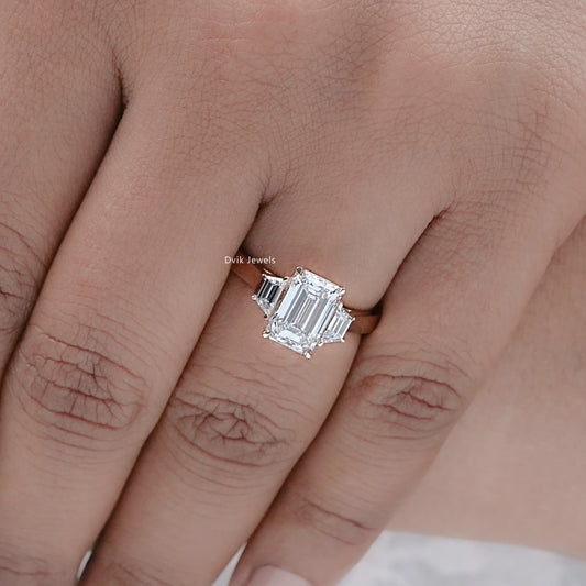 Emerald Lab Diamond Three Stone Engagement Ring