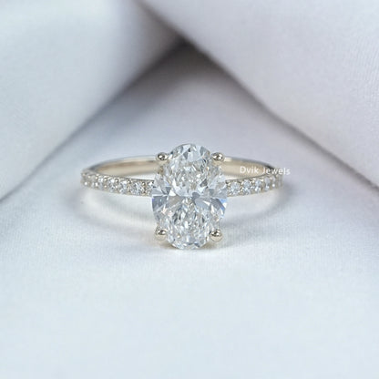 Oval Cut Lab Diamond Solitaire Accent Engagement Ring