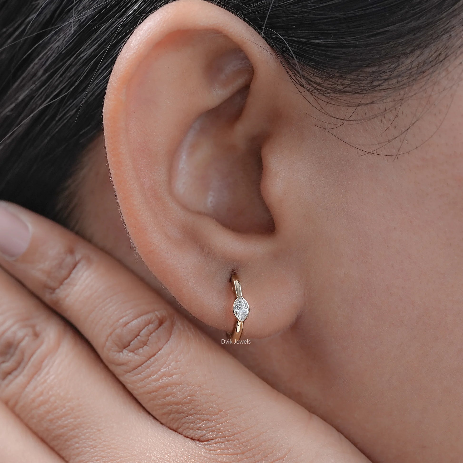 Marquise Cut Lab Diamond Solitaire Huggie Hoop Earrings Earrings