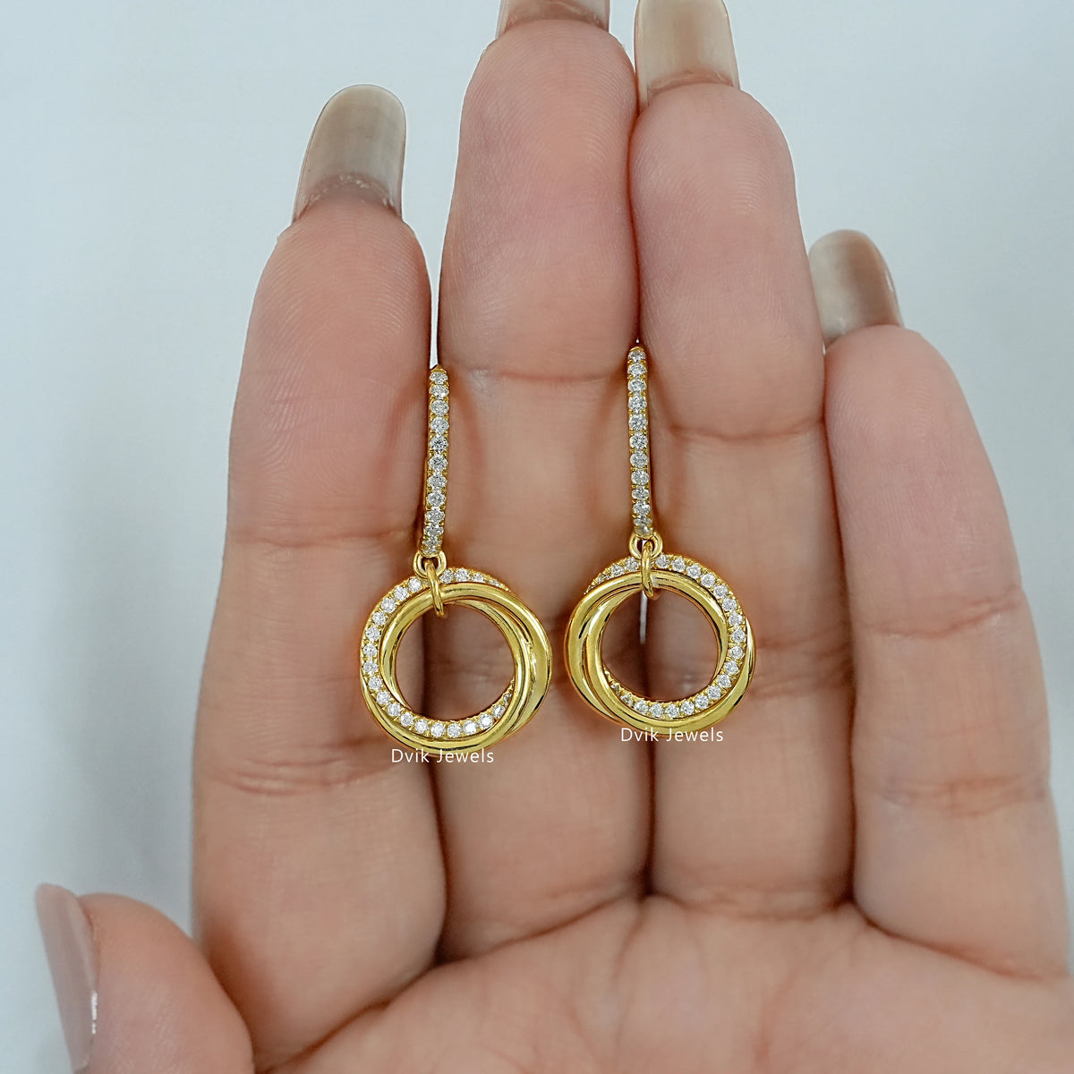 Diamond Interlocking Circle Dangle Hoop Earrings Earrings