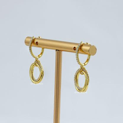 Diamond Interlocking Circle Dangle Hoop Earrings Earrings