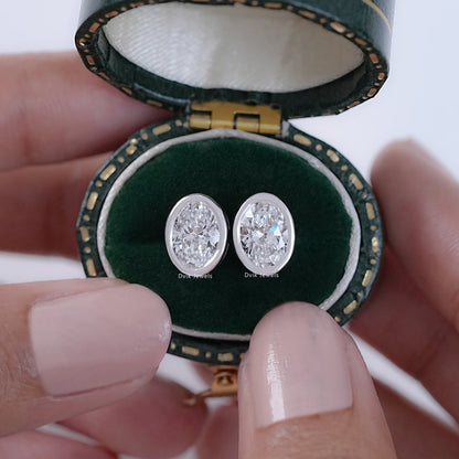 Oval Cut Lab Diamond Bezel Set Stud Earrings