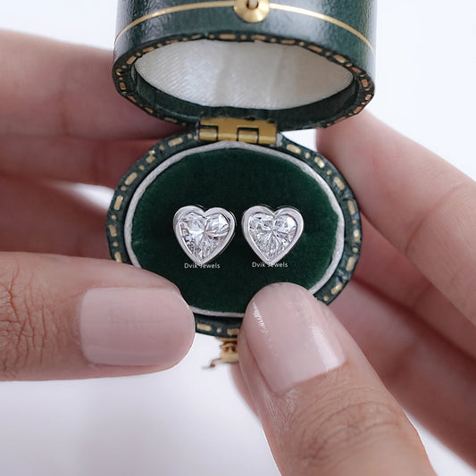 Heart Shaped Lab Diamond Bezel Set Stud Earrings