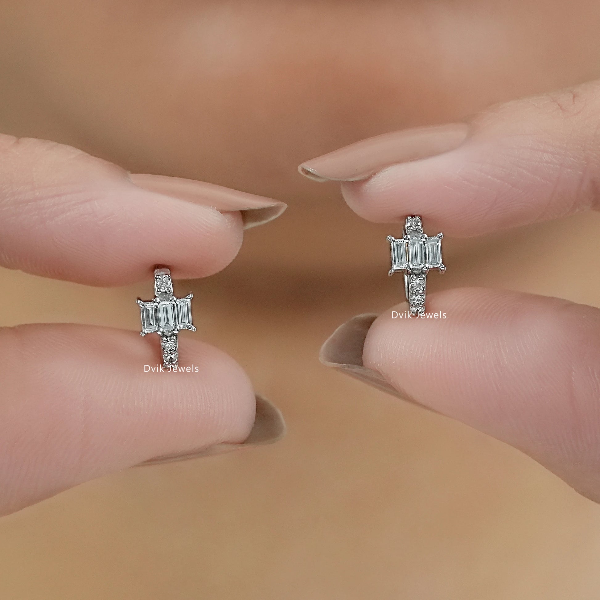 Baguette and Round Cut Lab Diamond Hoop Earrings Earrings