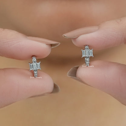 Baguette and Round Cut Lab Diamond Hoop Earrings Earrings