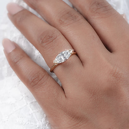 East-West Marquise Lab Diamond Half Bezel Ring