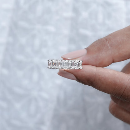 Half Eternity Emerald Cut Lab Diamond Wedding Band