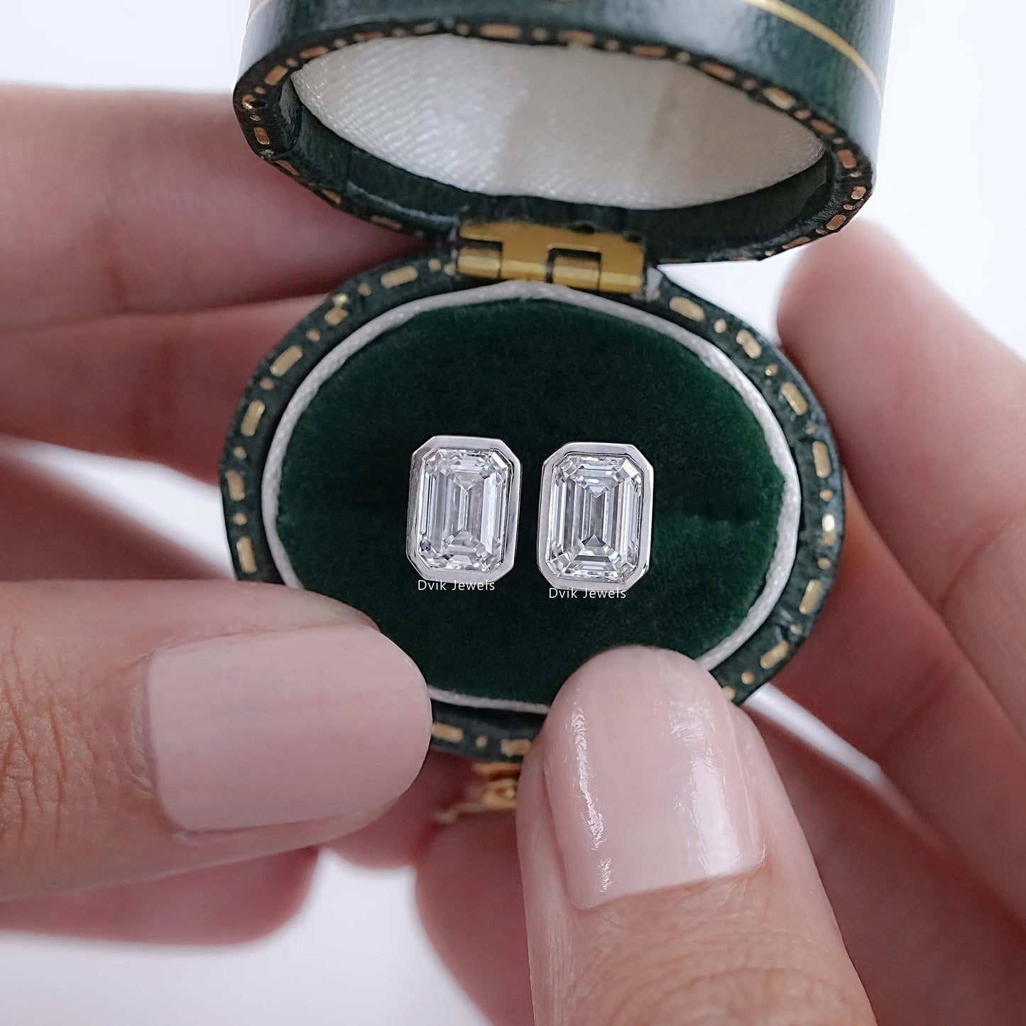 Emerald Cut Lab Diamond Bezel Set Stud Earrings