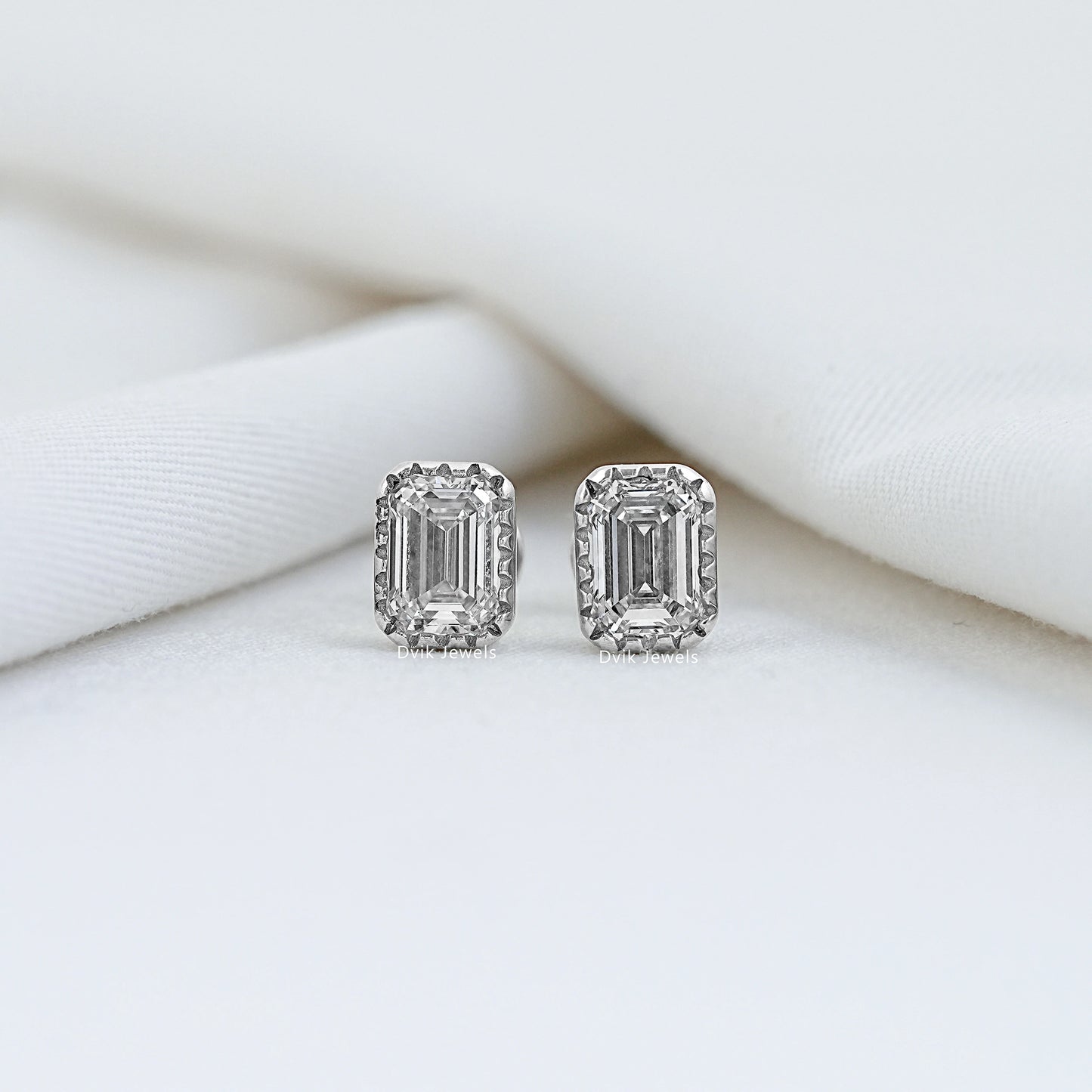Emerald Cut Eco Friendly Diamond Milgrain Set Earrings