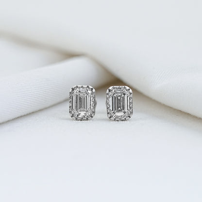 Emerald Cut Eco Friendly Diamond Milgrain Set Earrings